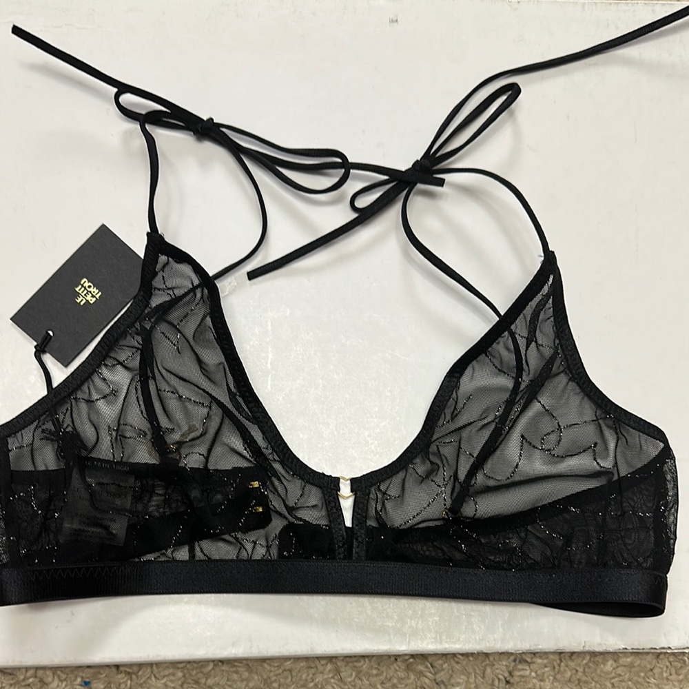 La Petit Trou Black Sheer Triangle Bra with Adjustable Straps